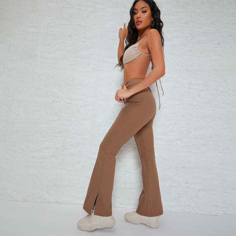 Slit Hem Inverted Seam High-Rise Split Pants