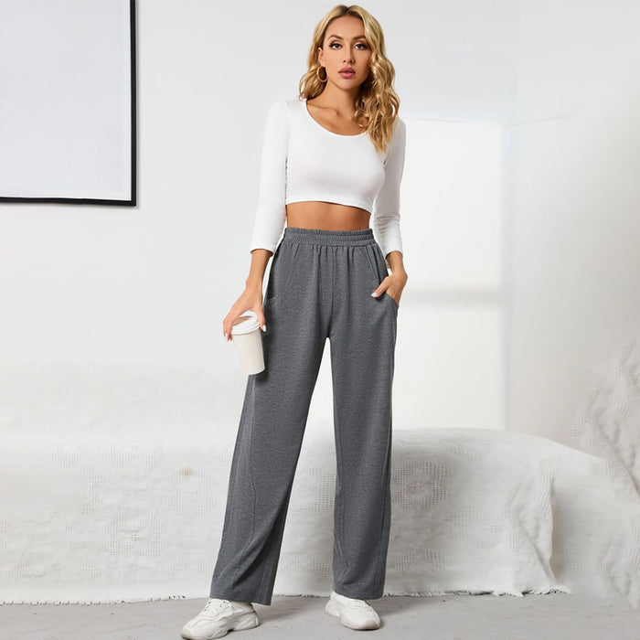 Solid Long Elastic Waist Loose Sweatpants