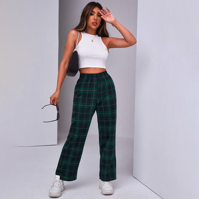 Casual Tartan Straight Leg Pants