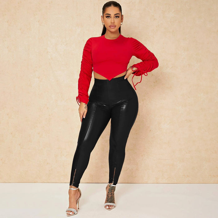 High Waist PU Leather Skinny Pants