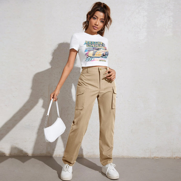 High Waisted Flap Pocket Zip Fly Pants