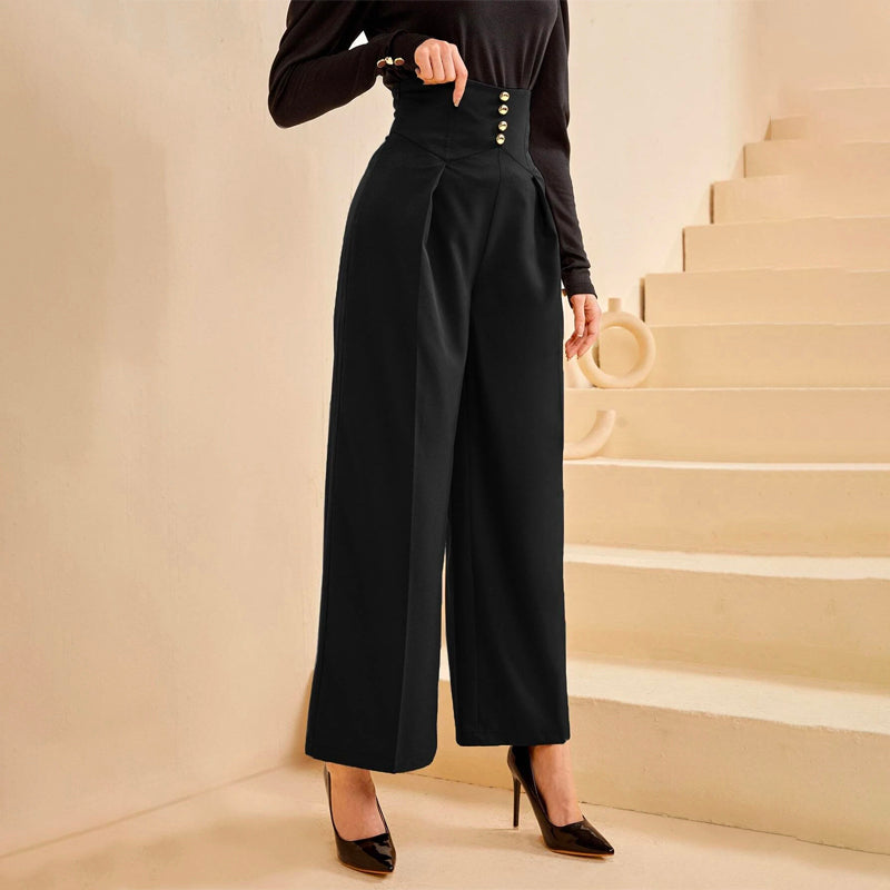 High Waisted Solid Wide Leg Pants