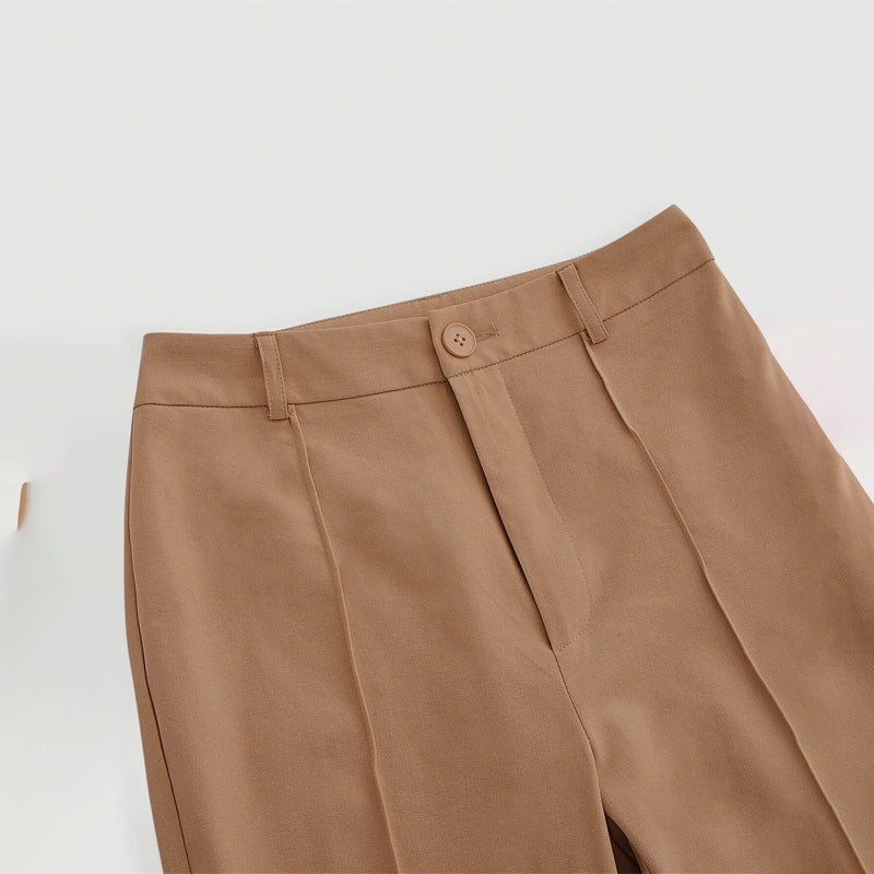 Plain High Waist Seam Detail Flare Leg Pants