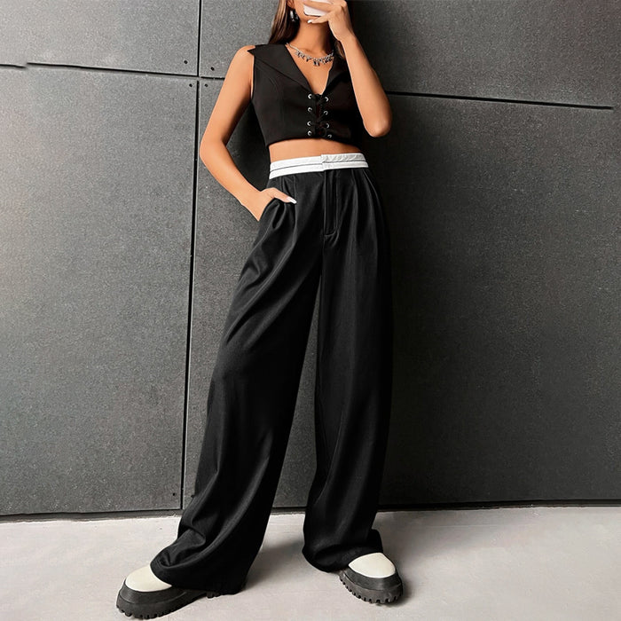 High Waist Fold Pleated Colorblock Pants