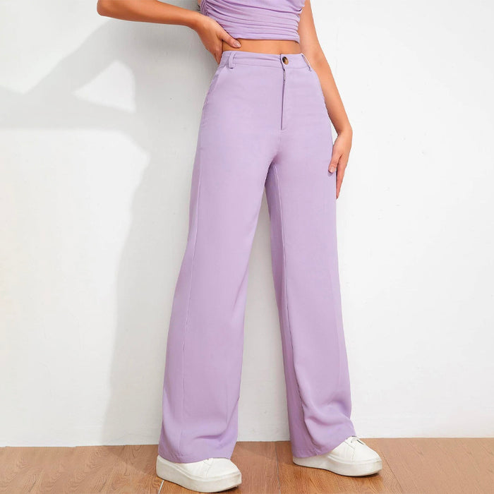 Solid High Waist Straight Leg Pants