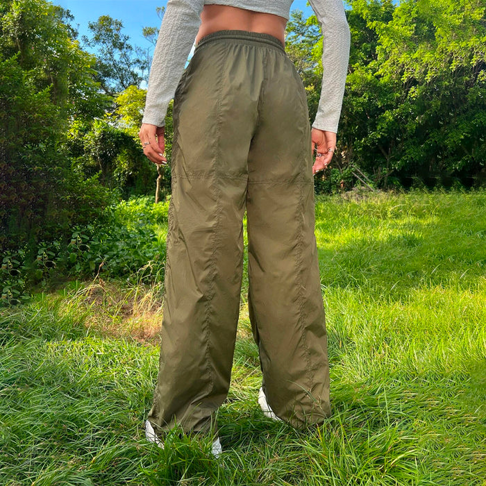 Solid Drawstring Waist Parachute Pants