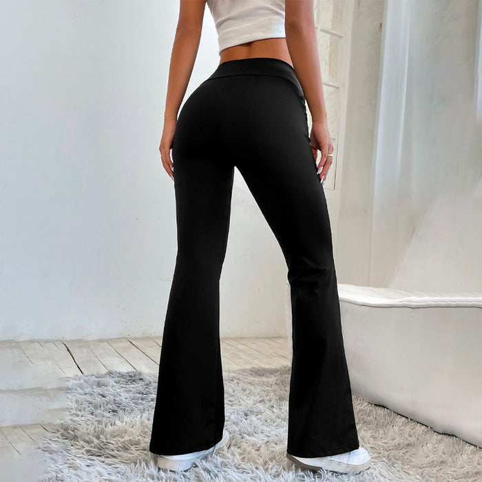 Drawstring Front Flare Leg Pants