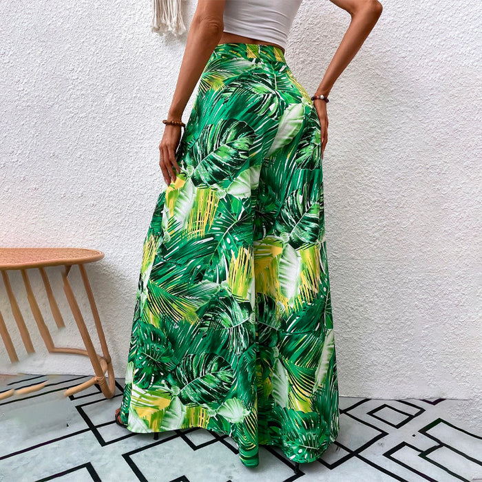 Tropical Print Wide Leg Pants