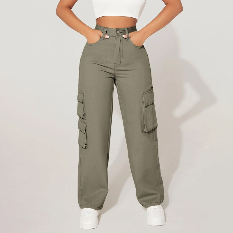 Flap Pocket Side Cargo Jeans For Women's