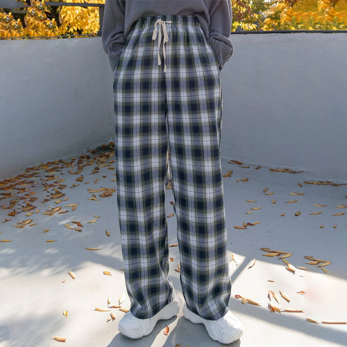 Plaid Drawstring Waist Pants