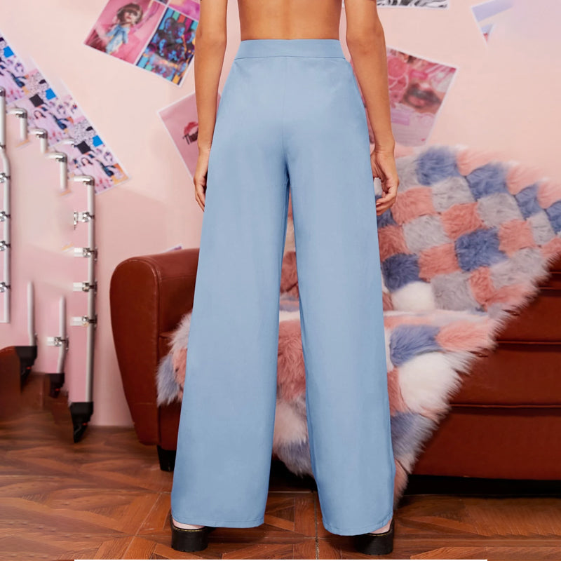 Zipper Fly Fold Pleated Palazzo Pants