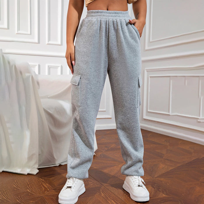 Flap Pocket Side High Waist Solid Sweatpants