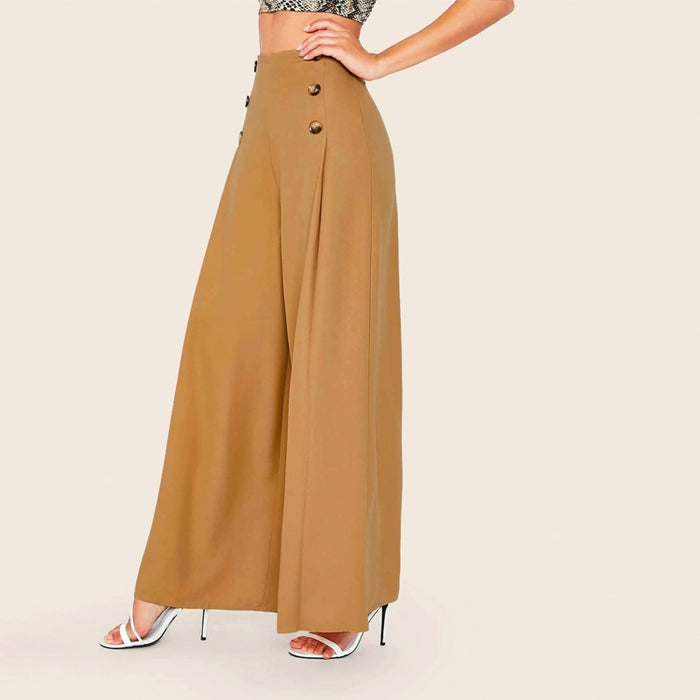 High Waist Buttoned Front Wide Leg Pants