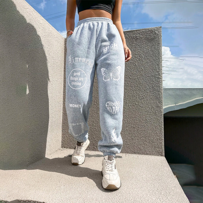 Letter & Butterfly Print Sweatpants