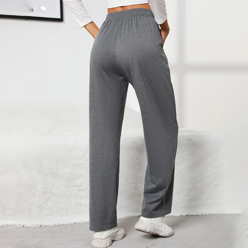 Solid Long Elastic Waist Loose Sweatpants