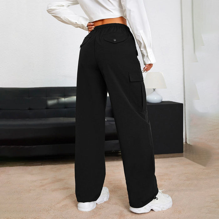 Easy Wear Solid Drawstring Waist Cargo Pants