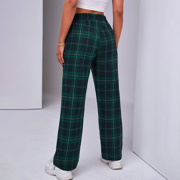 Casual Tartan Straight Leg Pants