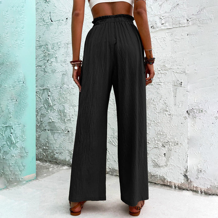 Paperbag Waist Textured Wide Leg Pants