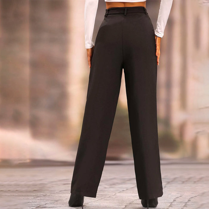 Solid Straight Leg Belted Pants