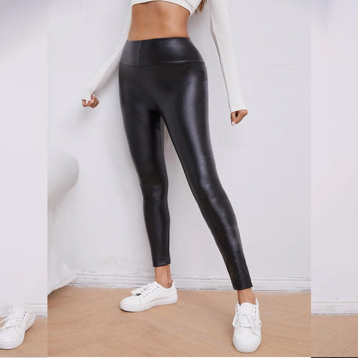 Solid Skinny PU Leather Pants