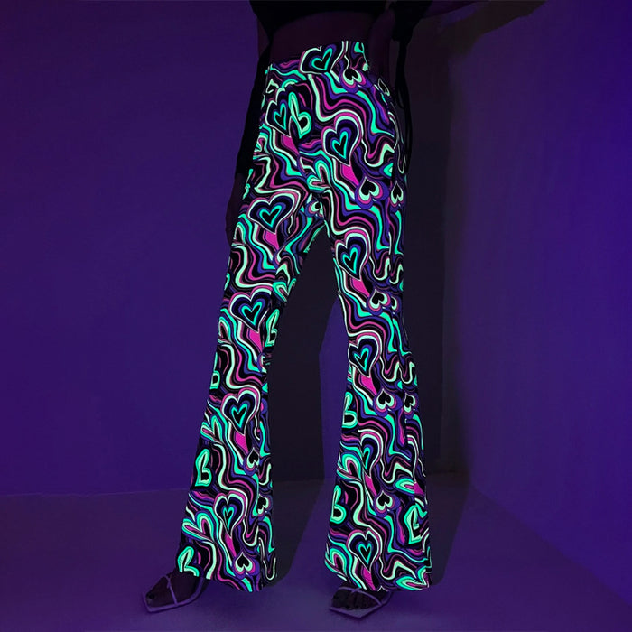 Reflective Allover Print Flare Leg Pants