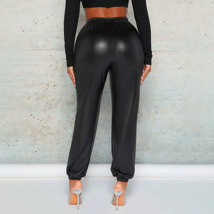 Drawstring Waist PU Leather Pants