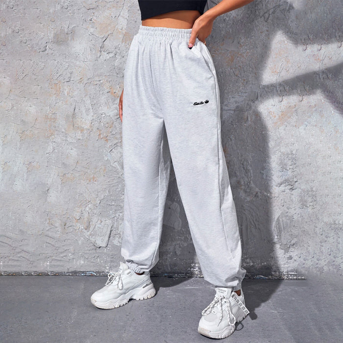 Letter Embroidery Slant Pocket Sweatpants