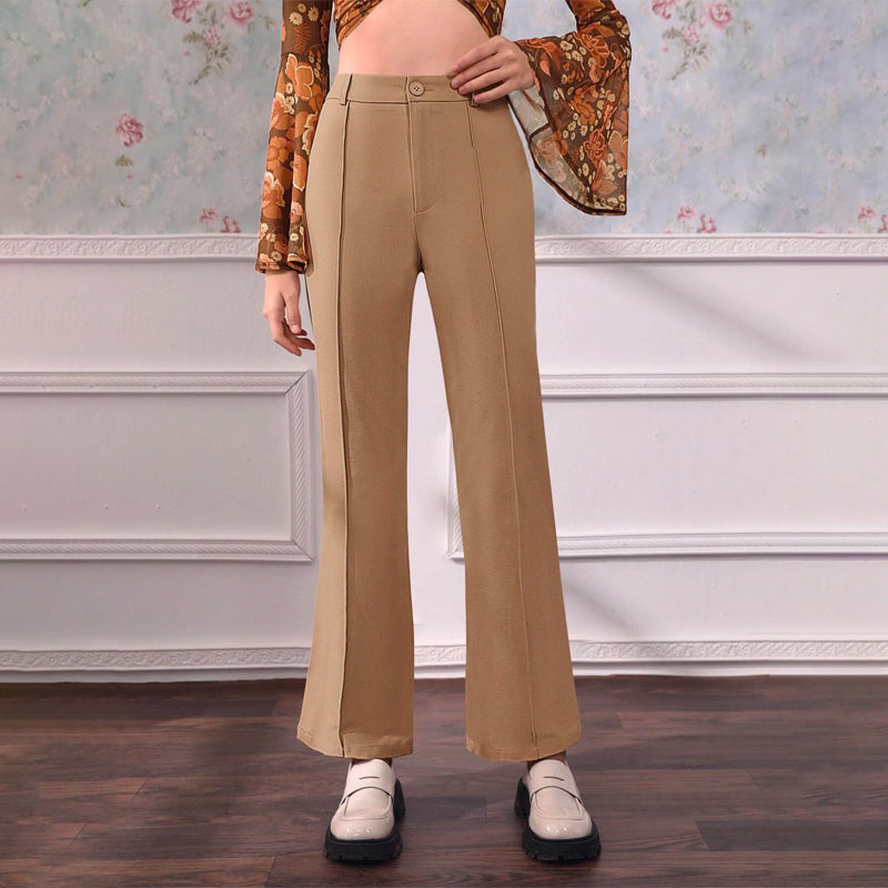 Plain High Waist Seam Detail Flare Leg Pants