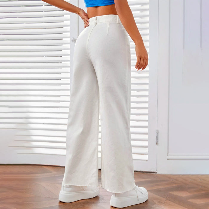 Solid Zipper Fly Wide Leg Pants