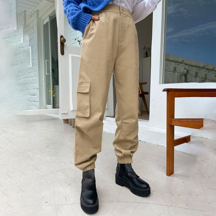 Solid Slant Pocket Cargo Pants