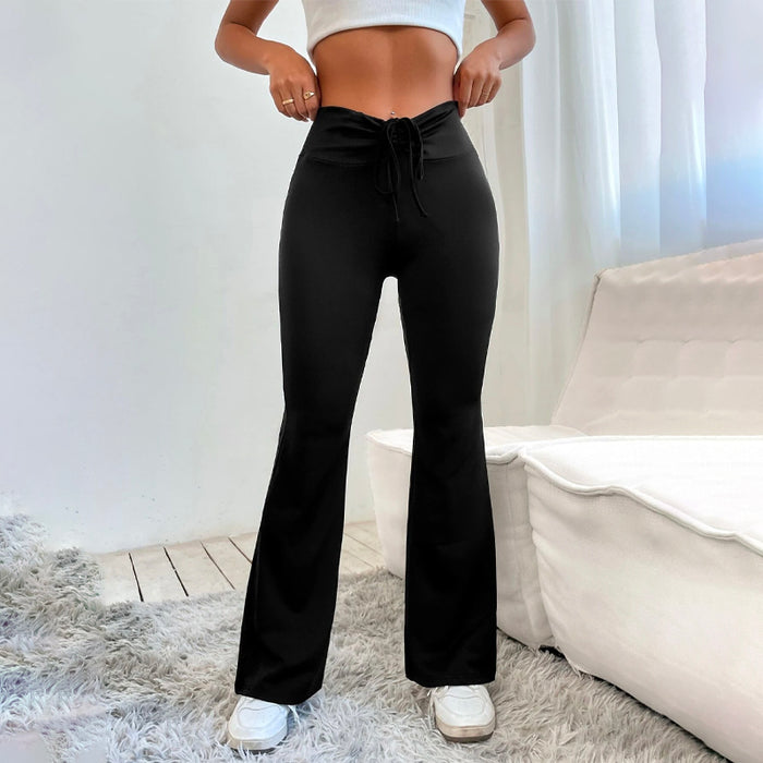 Drawstring Front Flare Leg Pants