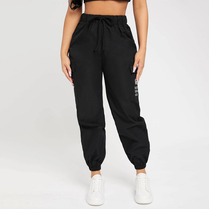 Slogan Patched Drawstring Pants