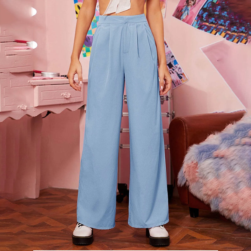 Zipper Fly Fold Pleated Palazzo Pants