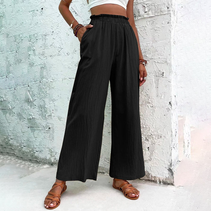 Paperbag Waist Textured Wide Leg Pants