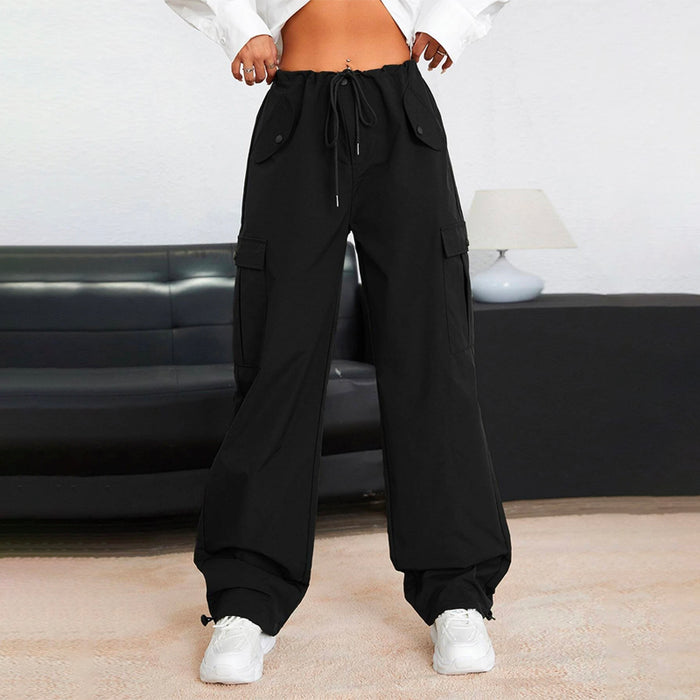 Easy Wear Solid Drawstring Waist Cargo Pants