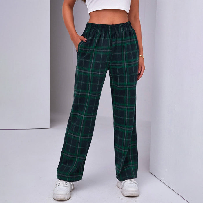 Casual Tartan Straight Leg Pants