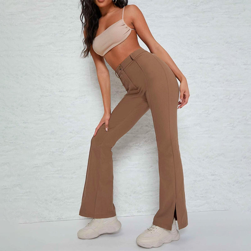 Slit Hem Inverted Seam High-Rise Split Pants