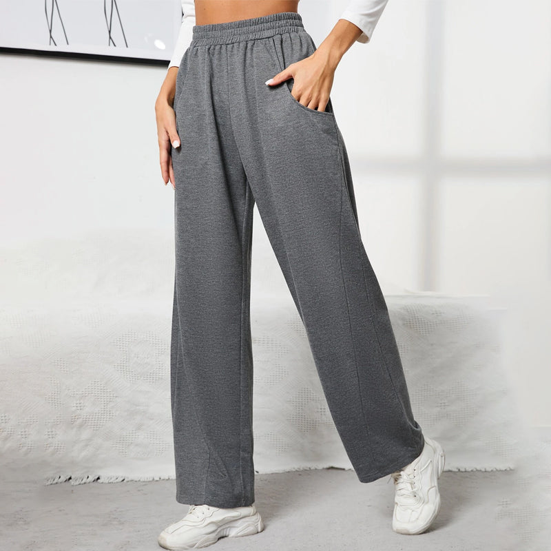 Solid Long Elastic Waist Loose Sweatpants