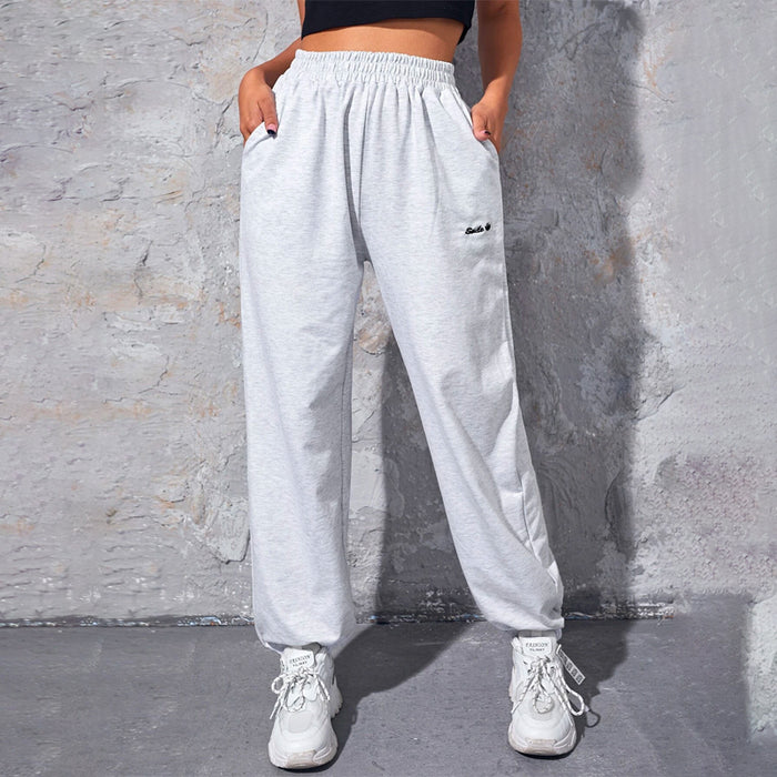 Letter Embroidery Slant Pocket Sweatpants