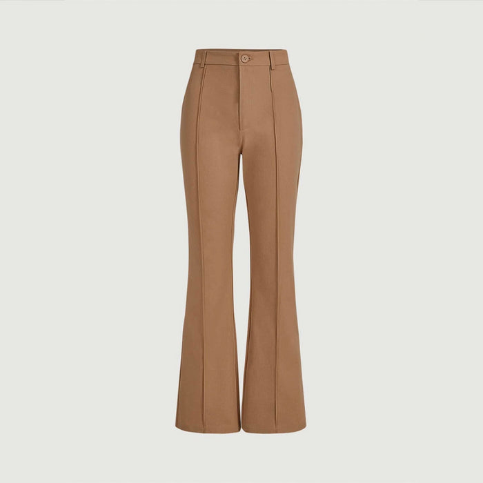 Plain High Waist Seam Detail Flare Leg Pants