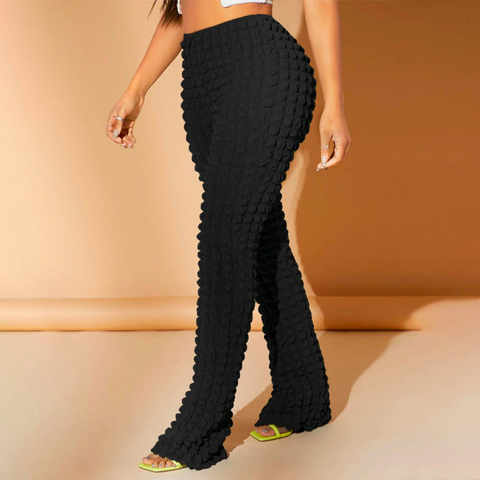 Textured Straight Leg Solid Pants