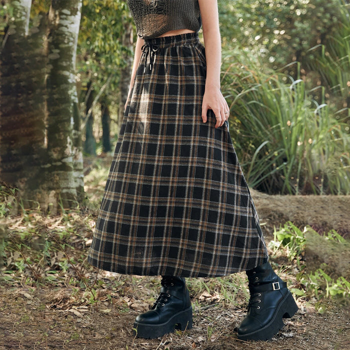 Drawstring Waist Tartan Skirt