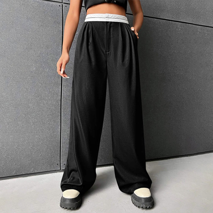 High Waist Fold Pleated Colorblock Pants