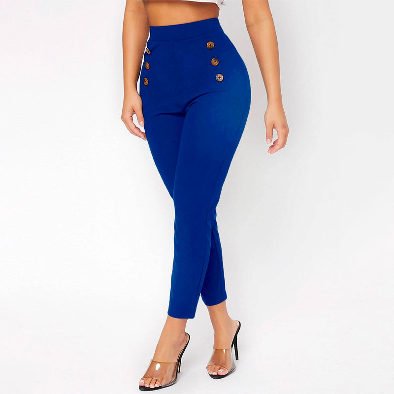 High Waist Double Button Skinny Cropped Pants