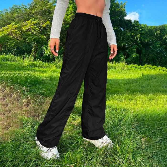 Solid Drawstring Waist Parachute Pants