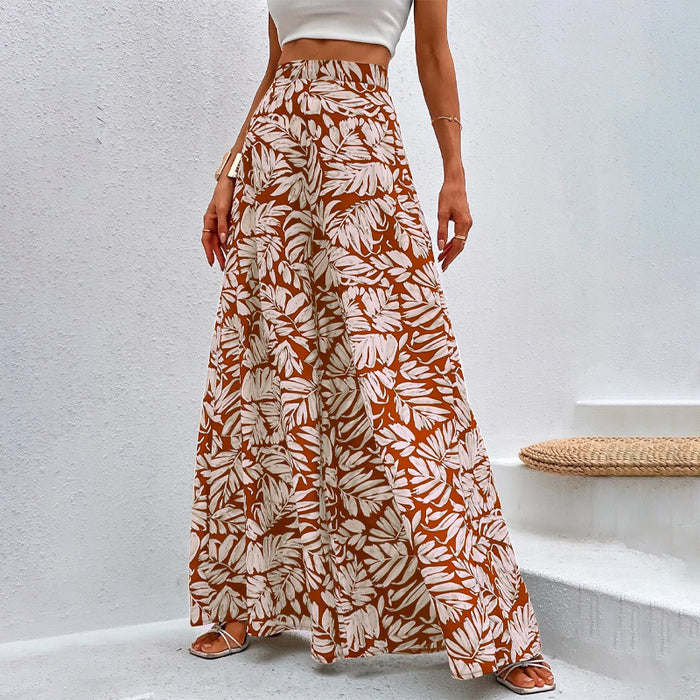 Tropical Print Wide Leg Pants