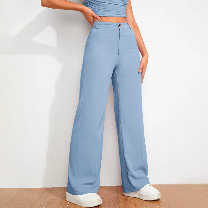 Solid High Waist Straight Leg Pants