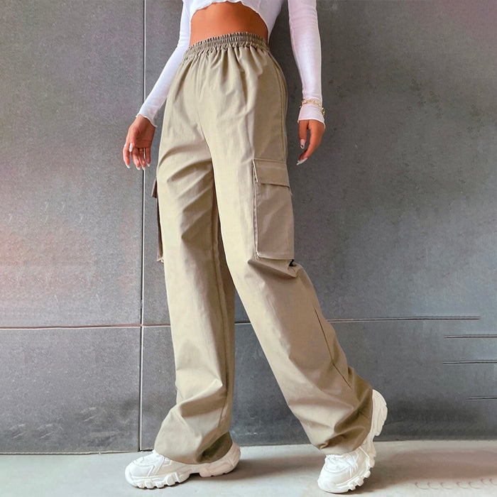 Solid High Waist Flap Pocket Cargo Pants