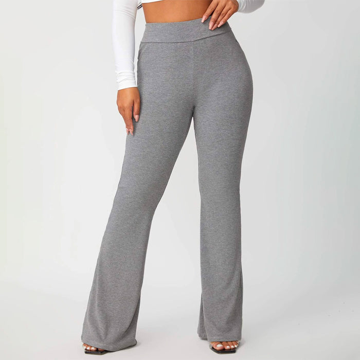 Solid Rib Knit Flare Leg Pants