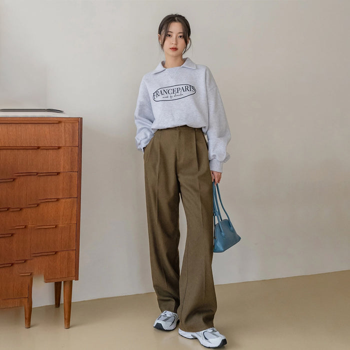 High Waist Slant Pocket Fold Pleated Pants